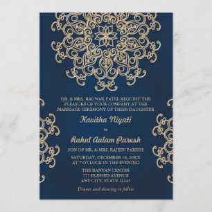 Indische Hochzeit in Navy und Gold Einladung