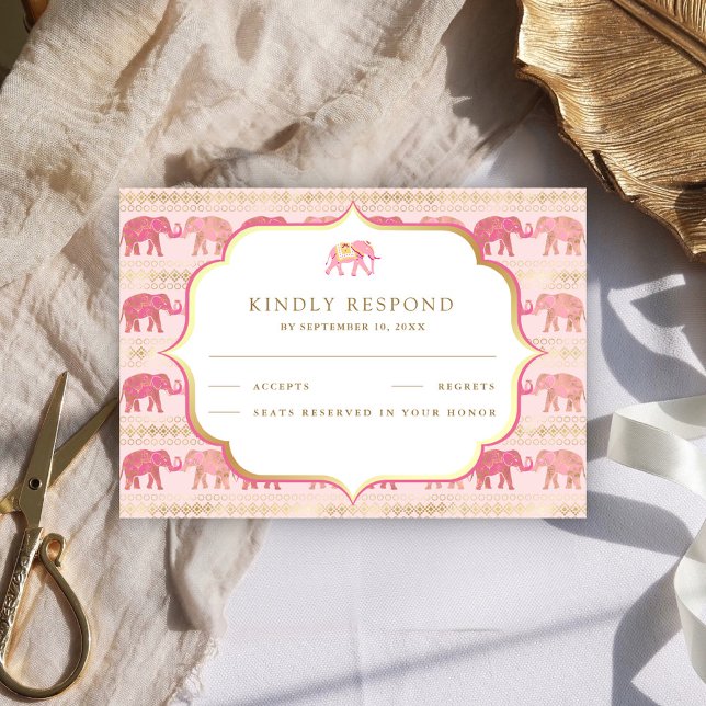 Indische Hochzeit in Rosa und Gold RSVP Karte (Von Creator hochgeladen)