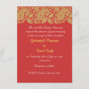 Indische Hochzeit in Rot und Gold Einladung