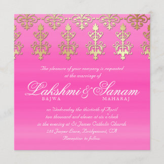 Indische Hochzeit laden Damast-Goldrosa-Weiß ein Einladung