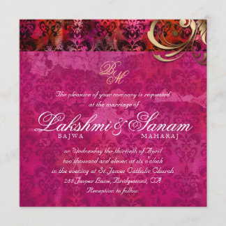 Indische Hochzeit laden das rosarote Damast-Gold Einladung