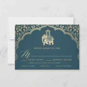 Indische Hochzeit RSVP-Karte, weiße und goldene Ei Einladung