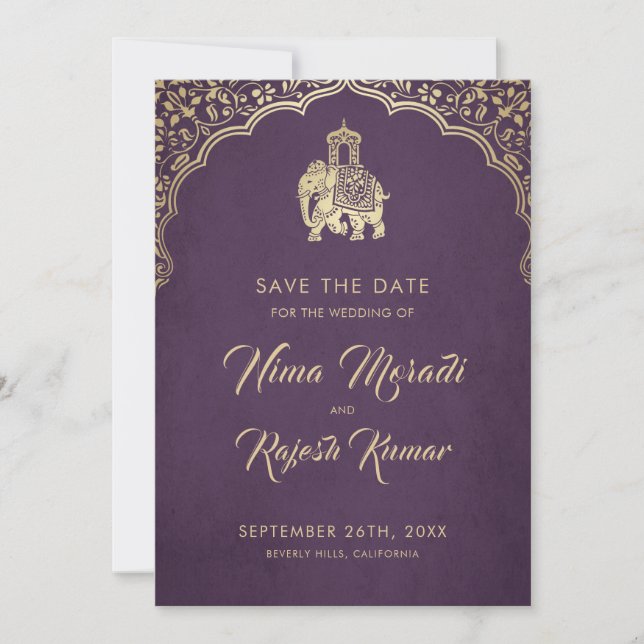 Indische Hochzeit, Save the Date, Blau, Gold, Gane Save The Date (Vorderseite)