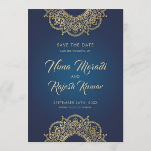 Indische Hochzeit, Save the Date, Blau und Gold Date
