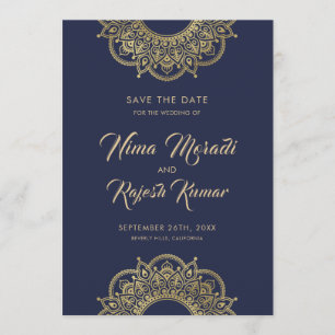 Indische Hochzeit, Save the Date, Blau und Gold Date