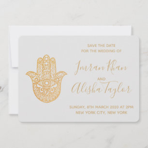 Indische Hochzeit Save the Date Gold Hamsa Henna