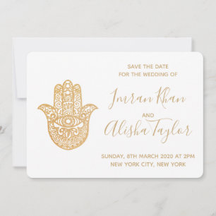 Indische Hochzeit Save the Date Gold Hamsa Henna