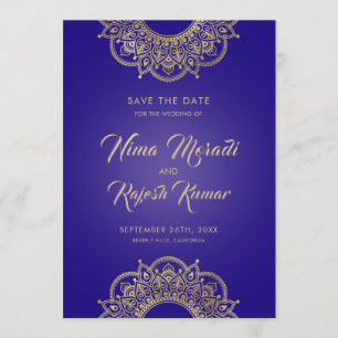 Indische Hochzeit, Save the Date, Lila und Gold Date