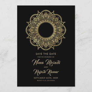 Indische Hochzeit, Save the Date, Schwarz und Gold Date