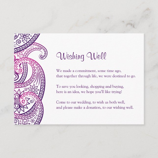Indische Hochzeit wünschend gut, Lila & rosa Paisl Begleitkarte (Vorderseite)