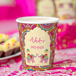 Indische Hochzeitelefanten personalisierten Mehndi Pappbecher
