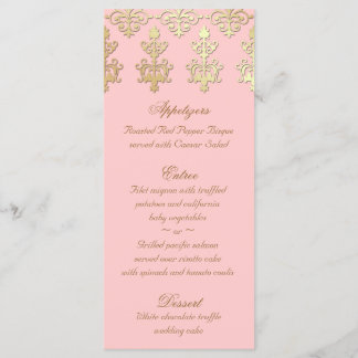 Indische Hochzeitmenükarten Baby Pink Gold Damask Menükarte