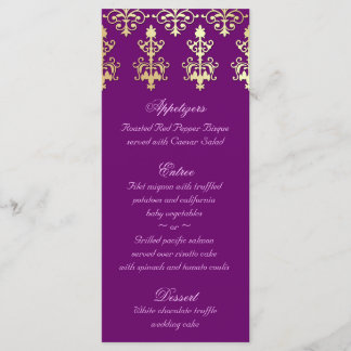 Indische Hochzeitmenükarten Lila Gold Damask Menükarte