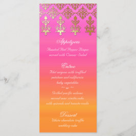 Indische Hochzeitmenükarten Rosa Orange Gold Damas Menükarte