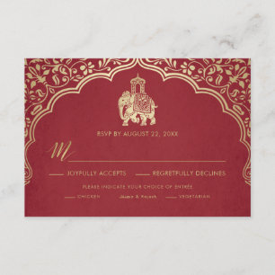 Indische Hochzeits-Antwortkarte, Weiß und Gold Einladung
