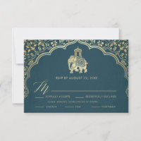 Indische Hochzeits-RSVP-Karte, weiße und goldene E
