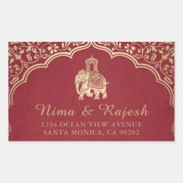 Indische Hochzeitsadresse Labels, blau und Gold Rechteckiger Aufkleber