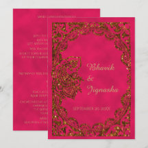 Indische Hochzeitseinladung in Rosa und Gold Peaco