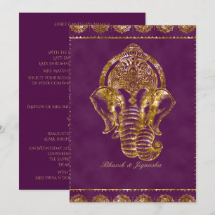 Indische Hochzeitseinladung lila und Gold Glitzer Einladung