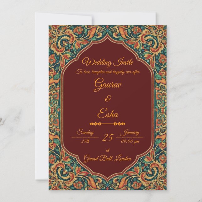 Indische Hochzeitseinladung (Mughal-Version) Einladung (Vorderseite)