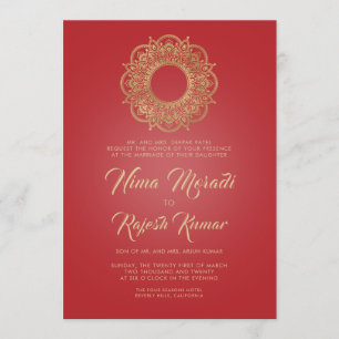 Indische Hochzeitseinladung, Red Gold, Mandala Einladung