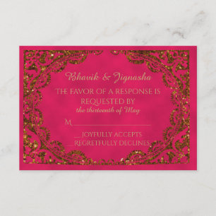 Indische Hochzeitskarte für Rosa und Gold RSVP Karte