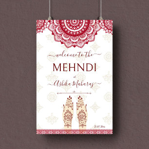 Indische Hochzeitsmaroon-Mandalas willkommen Poster