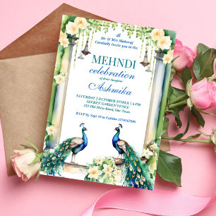 Indische Hochzeitsvorlage für Pfau und Jasmin Einladung