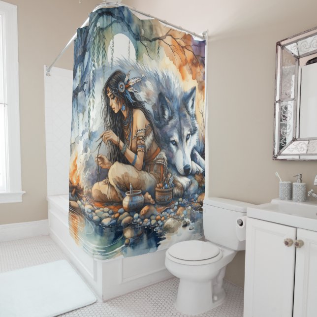 Indische Indianerinnen Kunsthandwerk am Fluss bei  Duschvorhang (Beispiel)