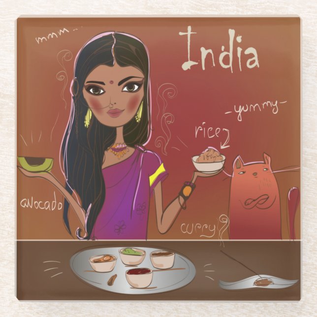 indische Küche Glasuntersetzer (Vorderseite)