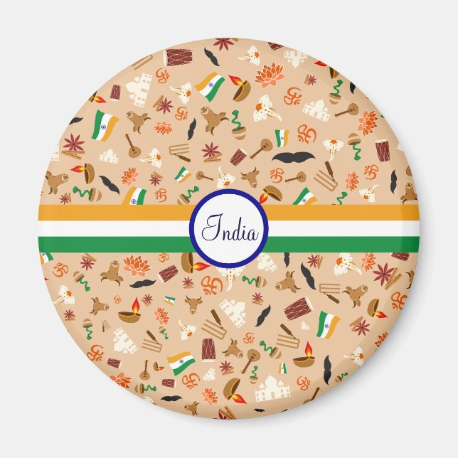 Indische Kulturgüter mit Flagge und Text Magnet (Vorne)