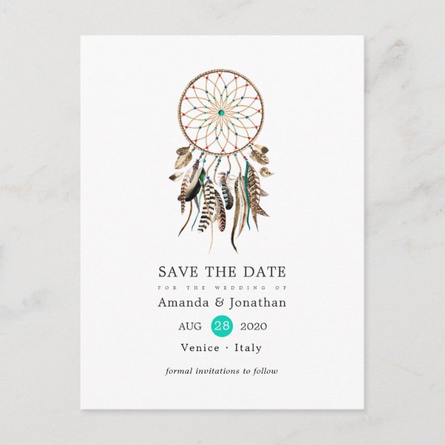 Indische Legende Tribal Boho Wedding Save the Date Ankündigungspostkarte (Vorderseite)