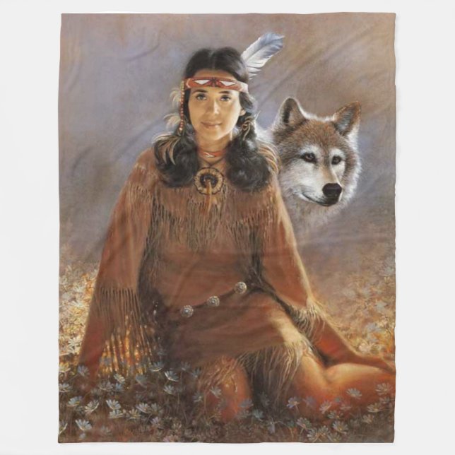 INDISCHE MÄDCHEN und WOLF Fleece-Decken Fleecedecke (Vorderseite)