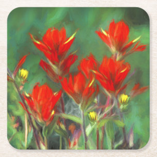 Indische Malerei mit Pinsel - Originelle Blume Rechteckiger Pappuntersetzer