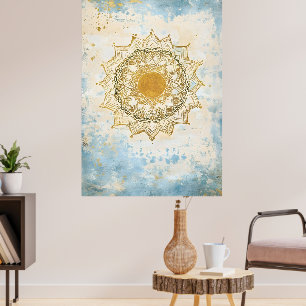indische Mandala in türkisen und orangen Farbtönen Poster