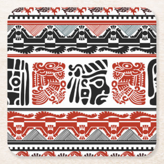 Indische Motive, schwarz rot, nahtlos. Rechteckiger Pappuntersetzer