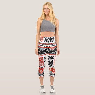 Indische Motive, schwarz rot, nahtloses Muster. Capri Leggings