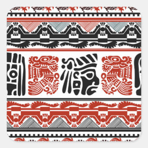 Indische Motive, schwarz rot, nahtloses Muster. Quadratischer Aufkleber