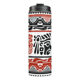 Indische Motive, schwarz rot, nahtloses Muster. Thermosbecher