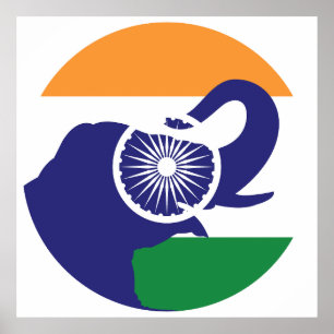 Indische Nationale Tierflagge für Elefanten Poster