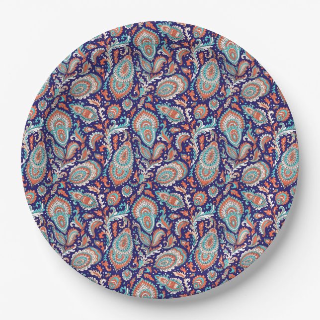 Indische Paisley-Blumen nahtloses Muster Pappteller (Vorderseite)