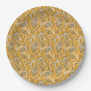 Indische Paisley-Blumen nahtloses Muster Pappteller