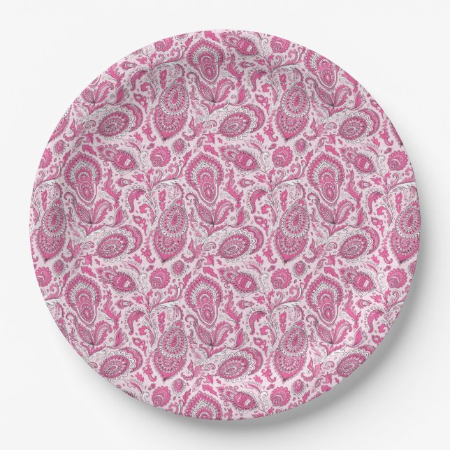 Indische Paisley-Blumen nahtloses Muster Pappteller (Vorderseite)