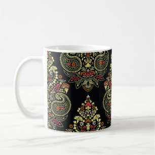 Indische Paisley, geometrischer schwarzer Hintergr Kaffeetasse