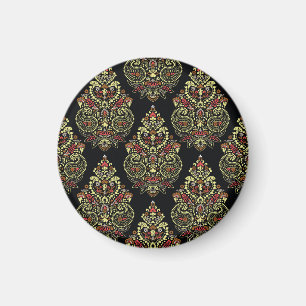 Indische Paisley, geometrischer schwarzer Hintergr Magnet