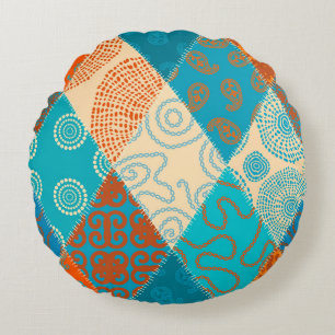 Indische Patchwork-Nahtlos-Design im Vintage-Stil. Rundes Kissen