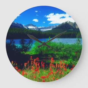Indische Pinsel-Wildblumen Große Wanduhr