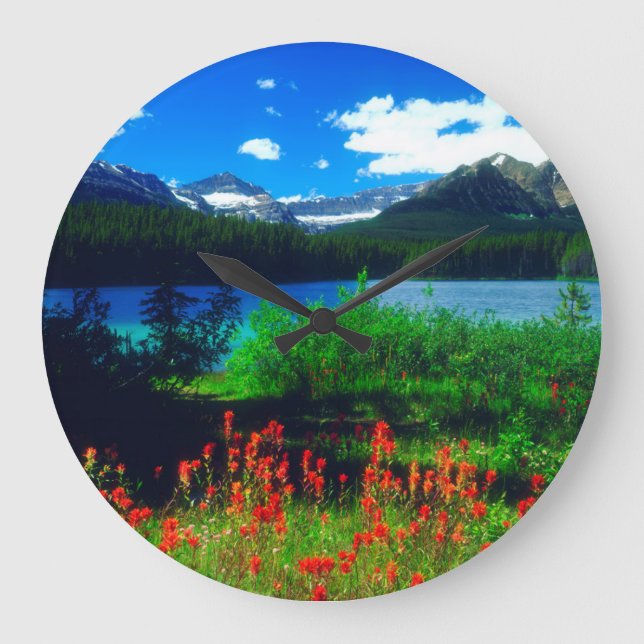 Indische Pinsel-Wildblumen Große Wanduhr (Vorderseite)
