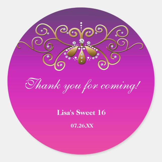 Indische Prinzessin Lila-Rosa-Gold-Label-Aufkleber Runder Aufkleber (Vorderseite)