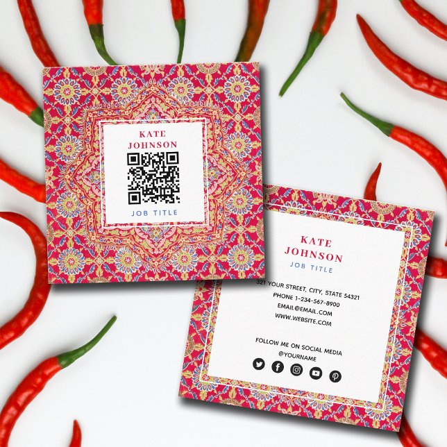 Indische Red Geometric QR Code Social Media Icons Quadratische Visitenkarte (Von Creator hochgeladen)